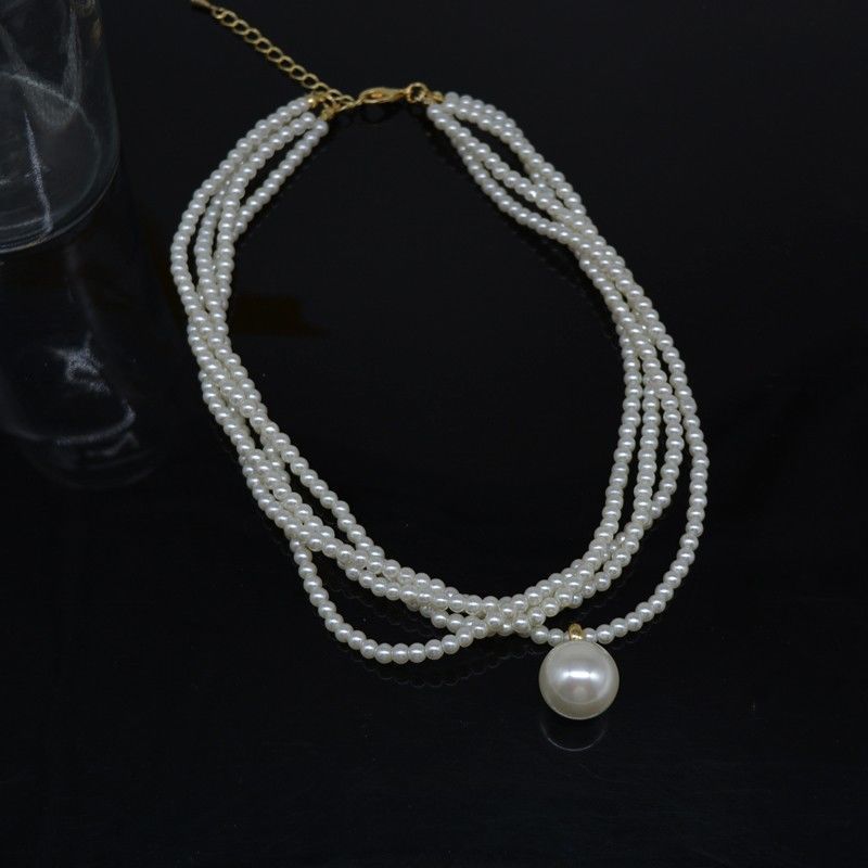 Multi layer Faux Pearl Necklace With Pendant - Free Delivery