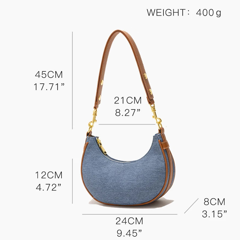 Luxury Chic Denim Hobo Shoulder Bag - Free Delivery