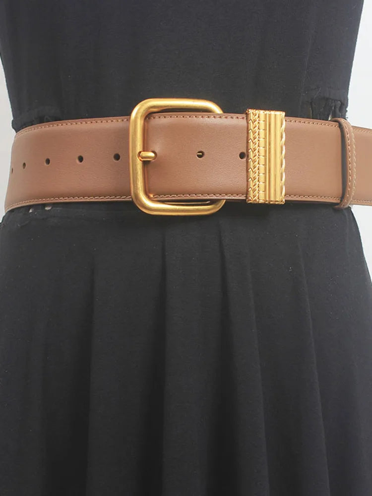 Women’s Vintage Gold Needle Buckle Leather Belt – Free Delivery