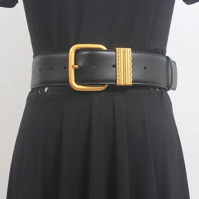 Women’s Vintage Gold Needle Buckle Leather Belt – Free Delivery