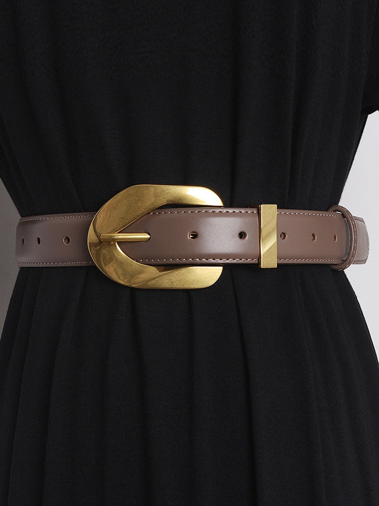 PU Leather Belt For Women With Golden Button – Free
