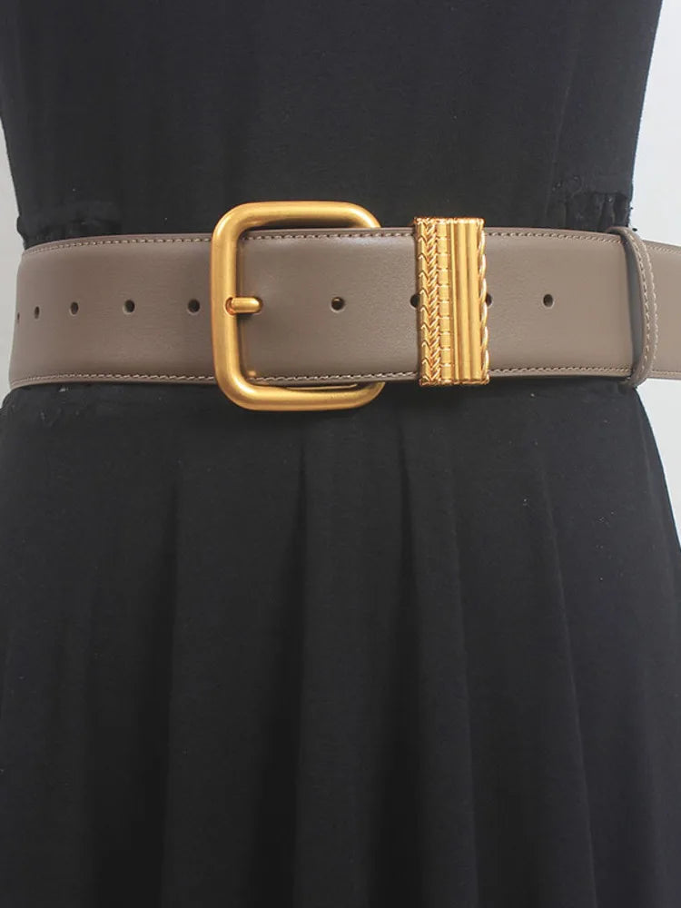 Women’s Vintage Gold Needle Buckle Leather Belt – Free Delivery