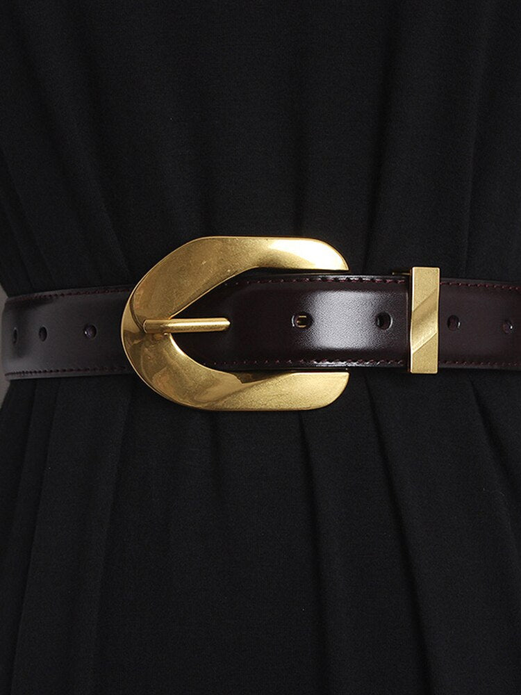 PU Leather Belt For Women With Golden Button – Free