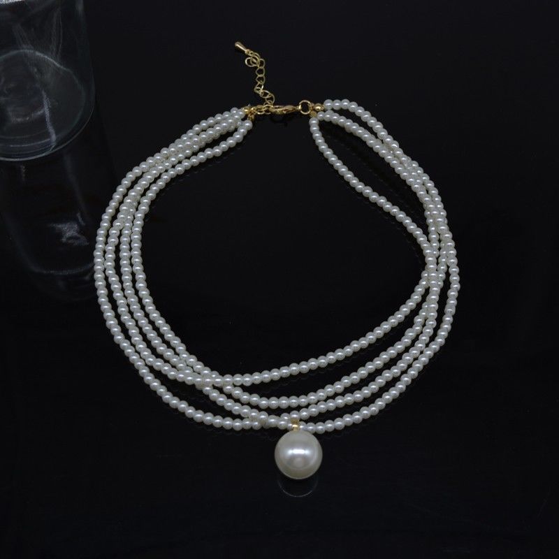 Multi layer Faux Pearl Necklace With Pendant - Free Delivery