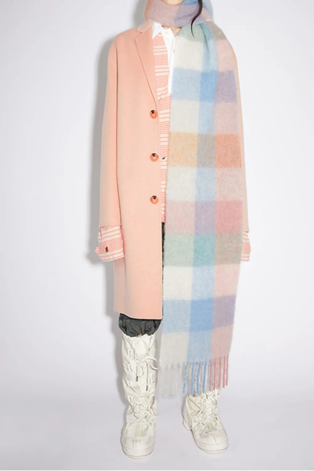 Thermal Fringe Contrast Plaid Scarf - Free Delivery