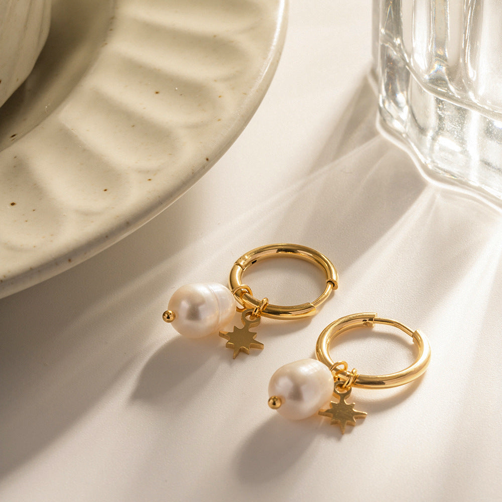 European and American Star Pendant Stainless Steel Earrings