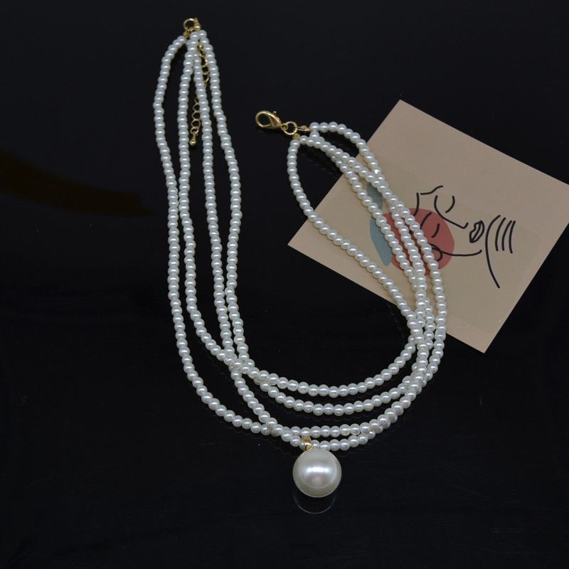 Multi layer Faux Pearl Necklace With Pendant - Free Delivery
