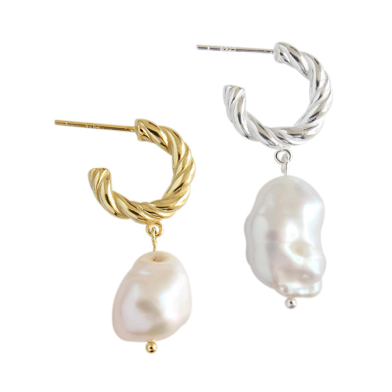 Fashion Irregular Shell Pearl 925 Sterling Silver Hoop Earrings - Free Delivery