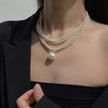 Multi layer Faux Pearl Necklace With Pendant - Free Delivery