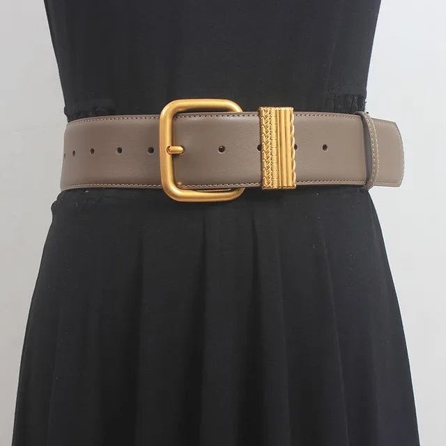 Women’s Vintage Gold Needle Buckle Leather Belt – Free Delivery