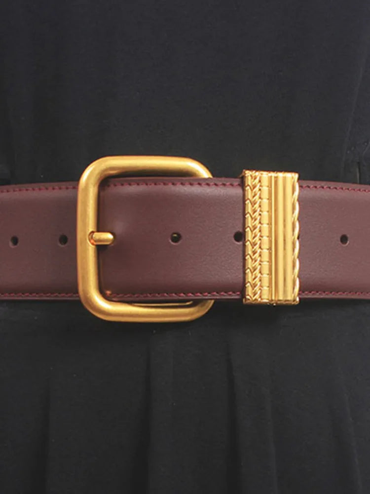 Women’s Vintage Gold Needle Buckle Leather Belt – Free Delivery