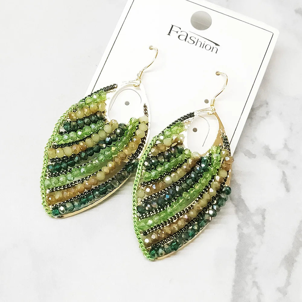 Bohemian Style Beaded Leaf Earrings – Free Delivery