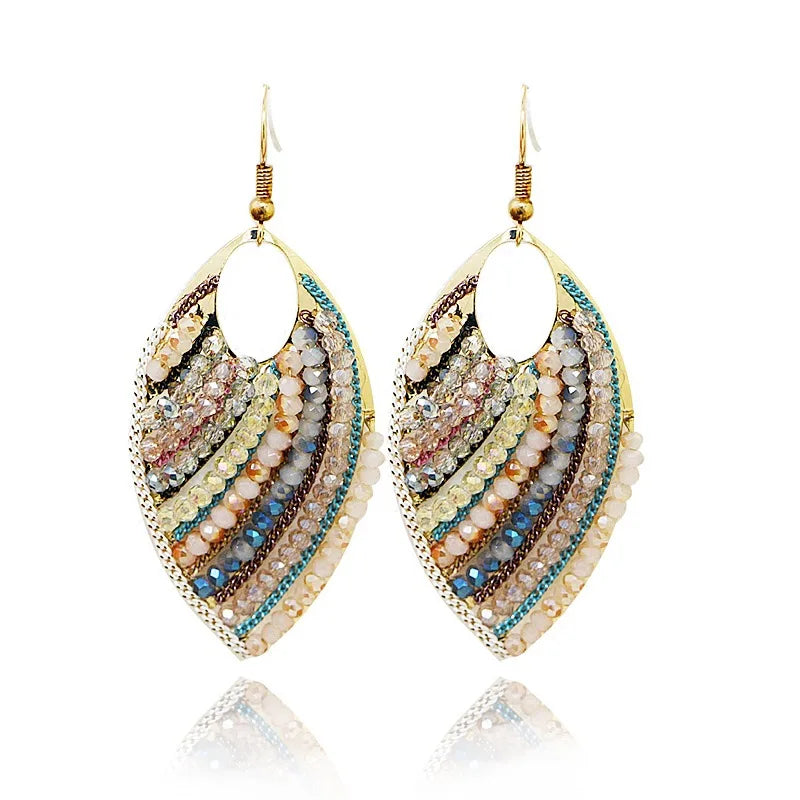 Bohemian Style Beaded Leaf Earrings – Free Delivery