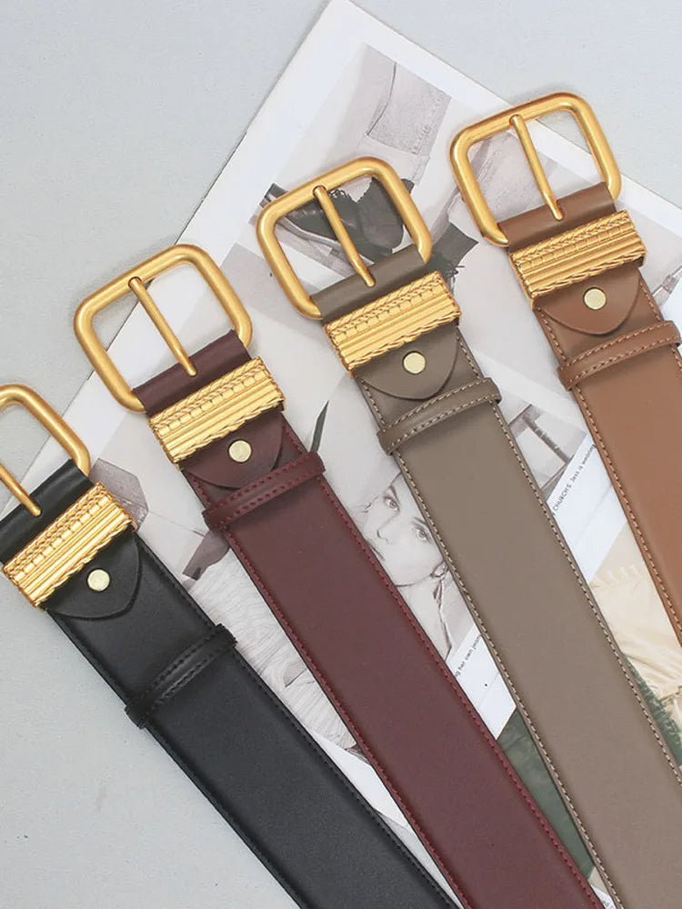 Women’s Vintage Gold Needle Buckle Leather Belt – Free Delivery