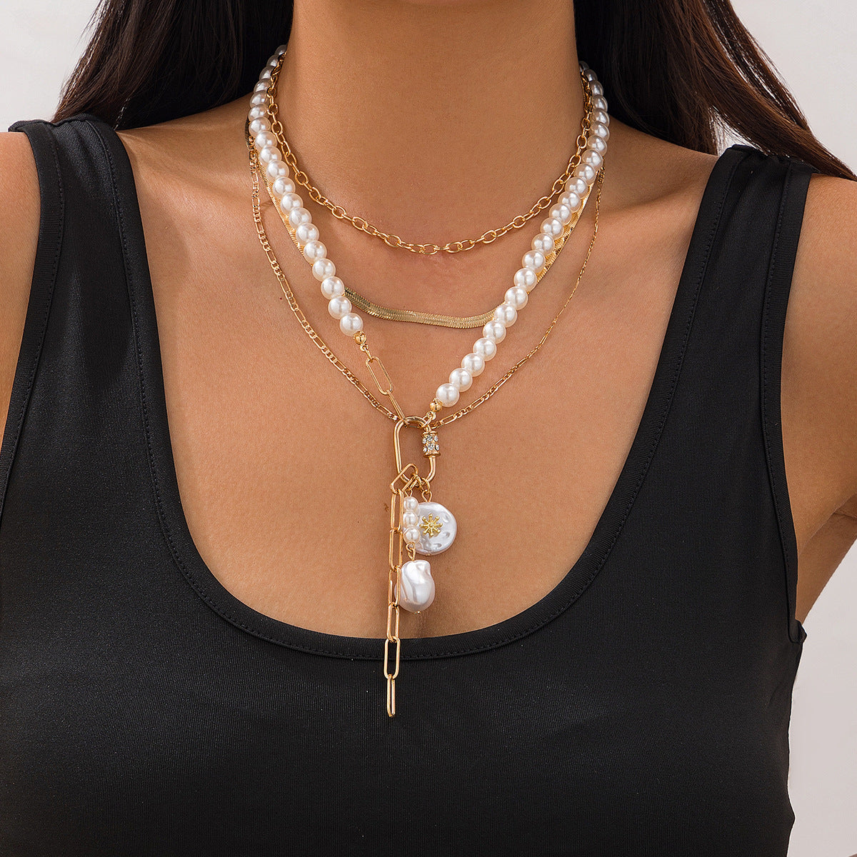 Chic Multi Layered Faux Pearl Necklace - Free Delivery