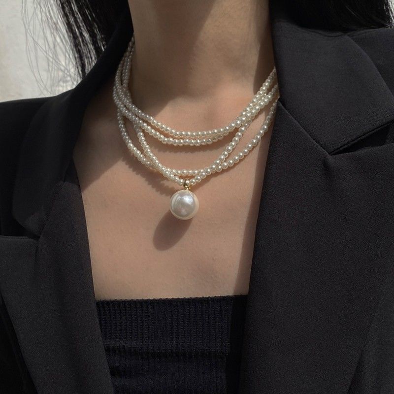 Multi layer Faux Pearl Necklace With Pendant - Free Delivery