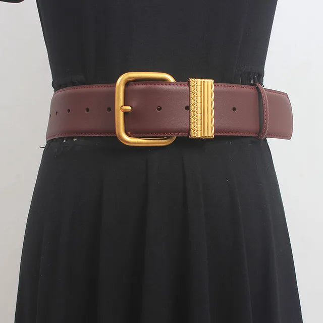 Women’s Vintage Gold Needle Buckle Leather Belt – Free Delivery