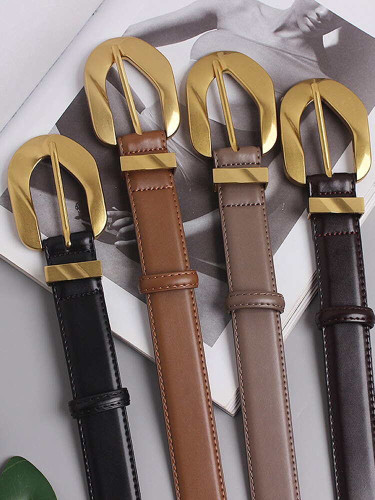 PU Leather Belt For Women With Golden Button – Free