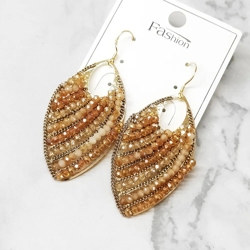 Bohemian Style Beaded Leaf Earrings – Free Delivery