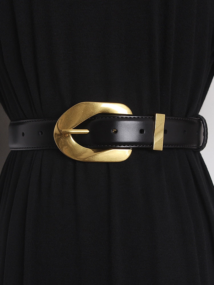 PU Leather Belt For Women With Golden Button – Free