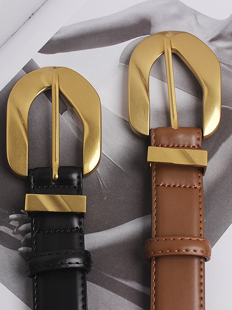 PU Leather Belt For Women With Golden Button – Free