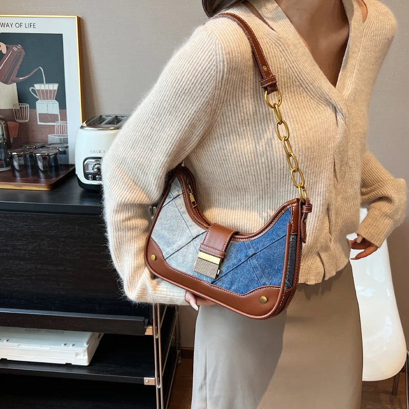 Denim+PU Leather Small Crossbody Bags for Women - Free Delivery