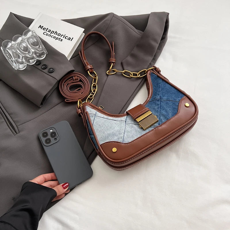 Denim+PU Leather Small Crossbody Bags for Women - Free Delivery