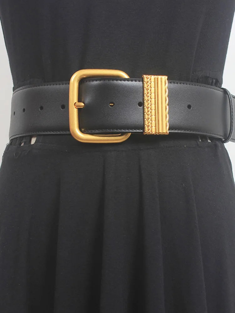 Women’s Vintage Gold Needle Buckle Leather Belt – Free Delivery