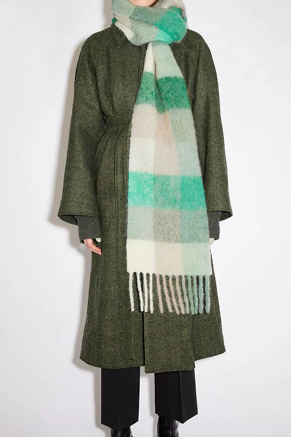 Thermal Fringe Contrast Plaid Scarf - Free Delivery
