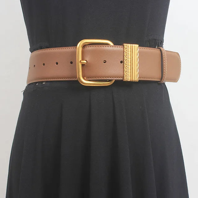 Women’s Vintage Gold Needle Buckle Leather Belt – Free Delivery