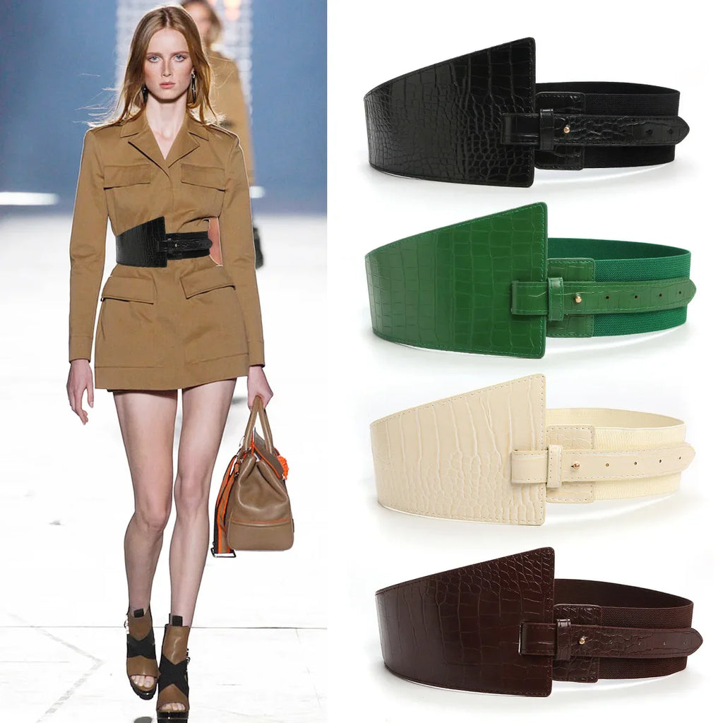 PU Leather Ladies Elastic Wide Fashion Belt – Free Delivery