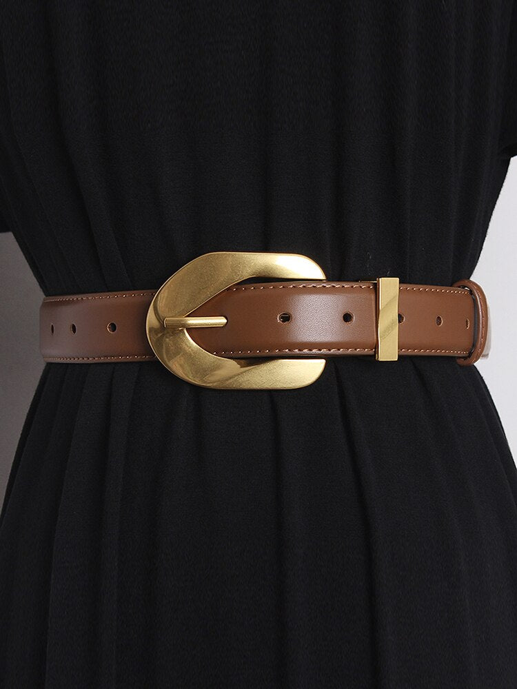 PU Leather Belt For Women With Golden Button – Free