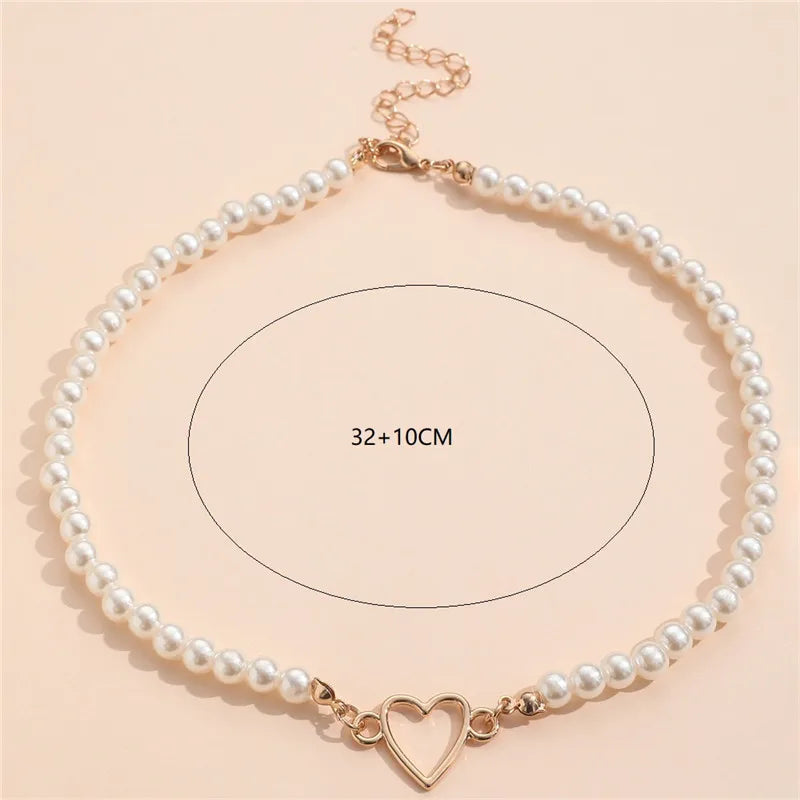 Elegant Faux Pearl Love Heart  Choker Necklace - Free Delivery
