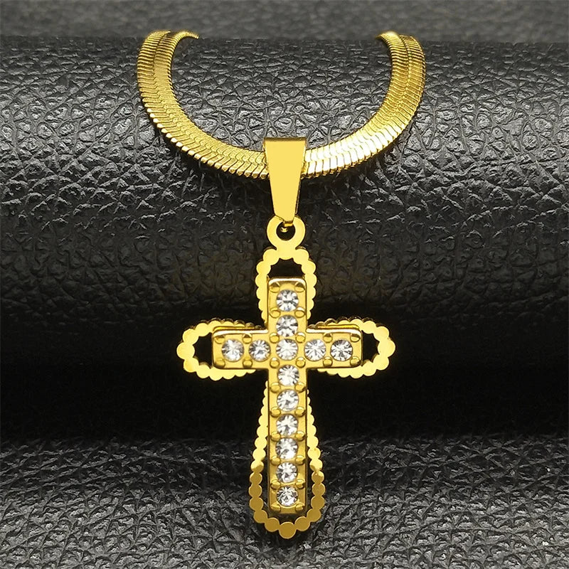 Vintage Shiny Zircon Jesus Cross & Snake Chain – Free Delivery