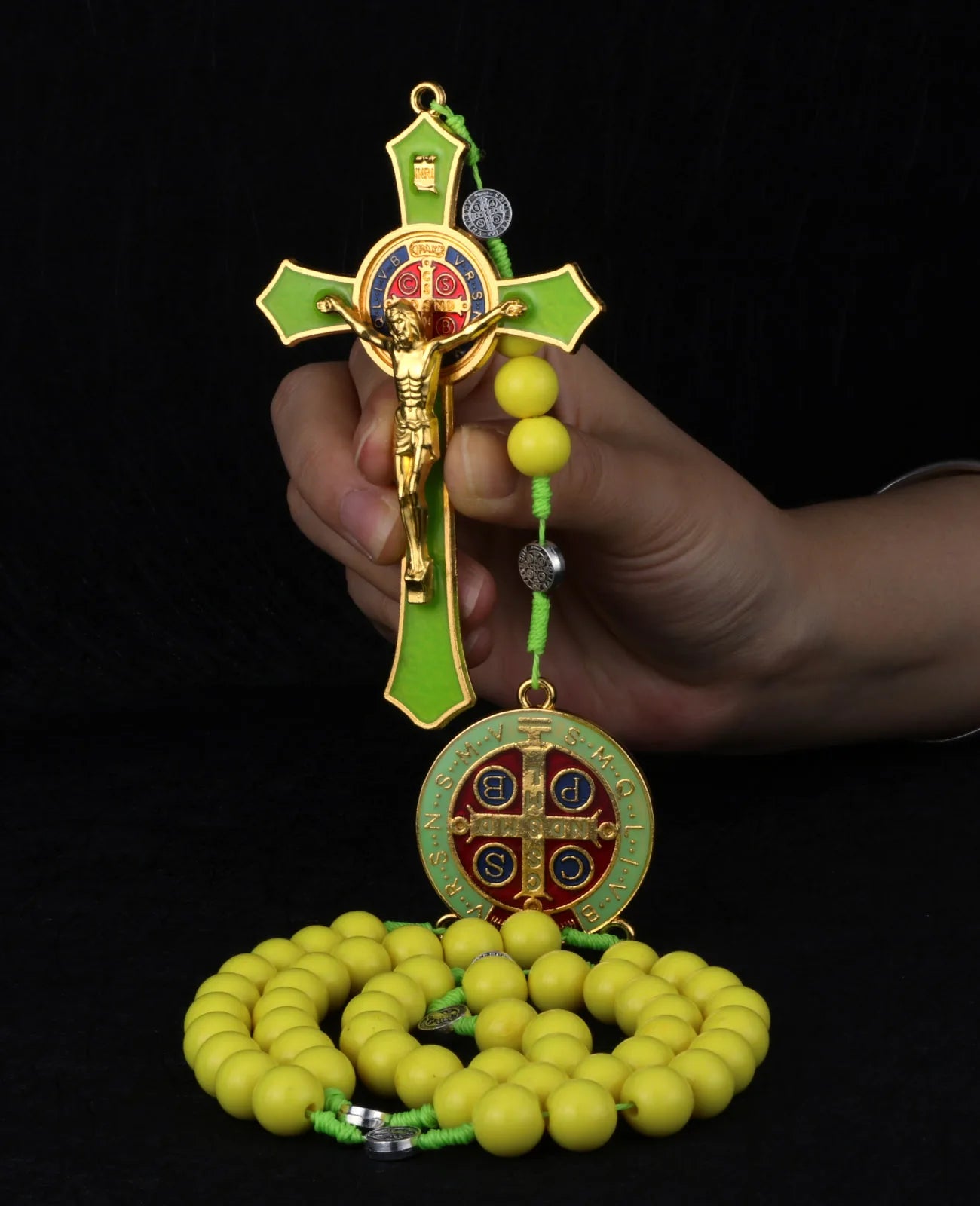 Handmade Rosary Pendant Necklace with Saint Benedict Center - Free Delivery