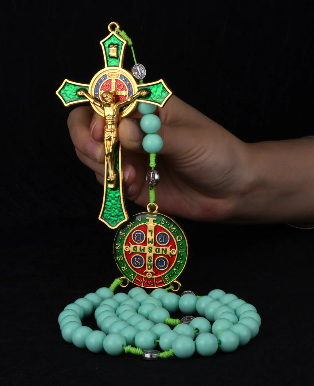 Handmade Rosary Pendant Necklace with Saint Benedict Center - Free Delivery
