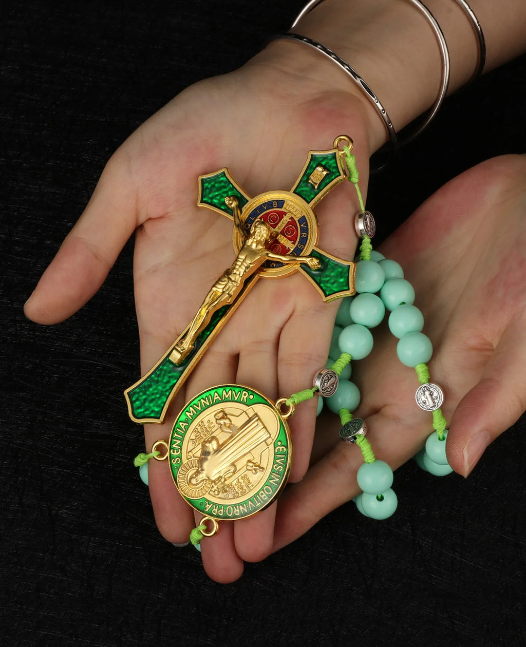 Handmade Rosary Pendant Necklace with Saint Benedict Center - Free Delivery