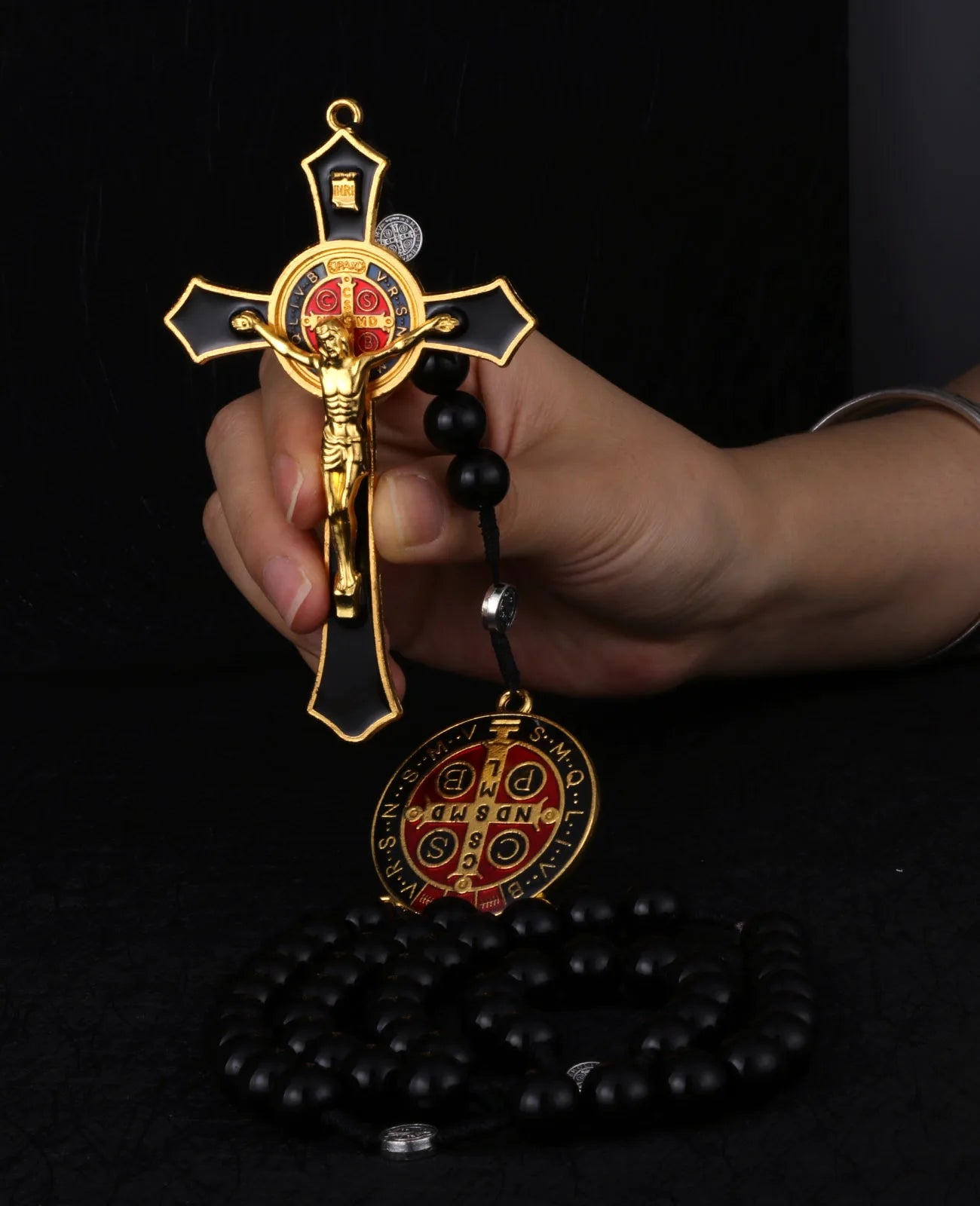 Handmade Rosary Pendant Necklace with Saint Benedict Center - Free Delivery