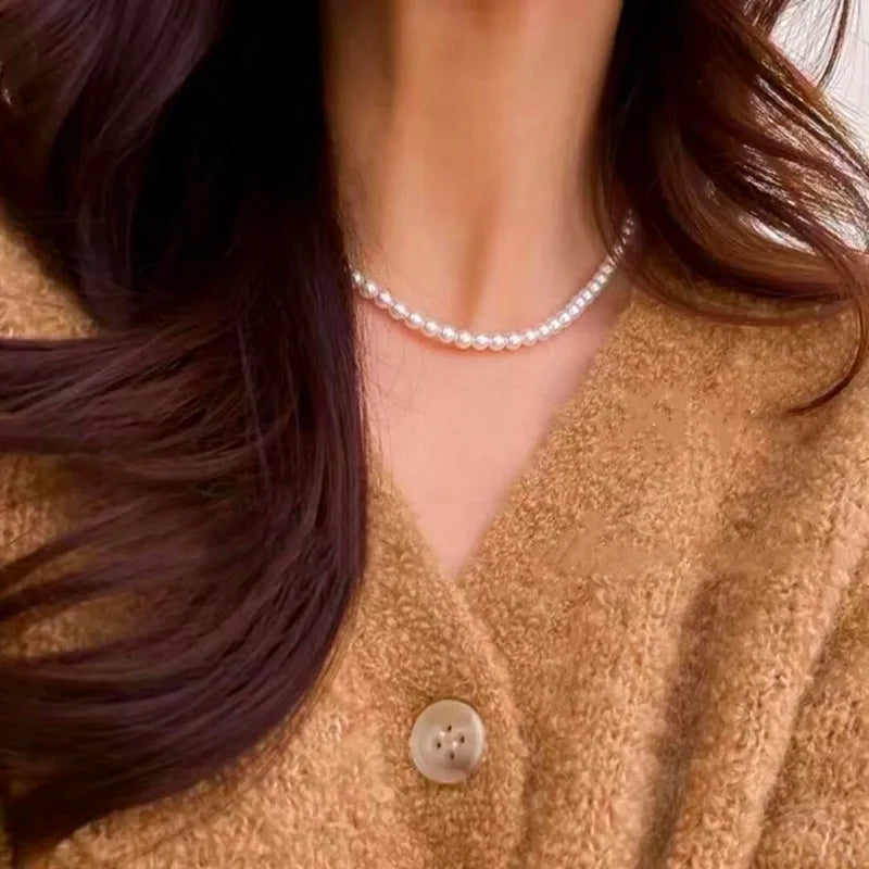 Elegant Faux Pearl Love Heart  Choker Necklace - Free Delivery