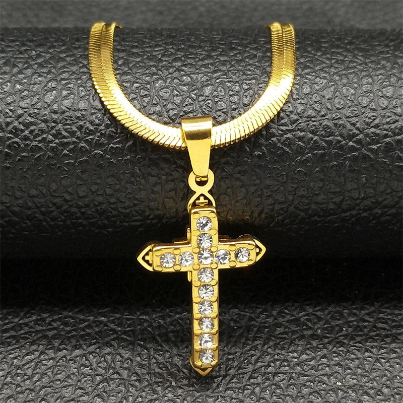 Vintage Shiny Zircon Jesus Cross & Snake Chain – Free Delivery