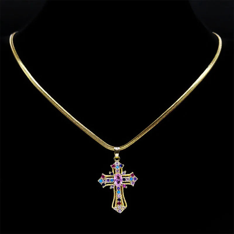 Vintage Shiny Zircon Jesus Cross & Snake Chain – Free Delivery