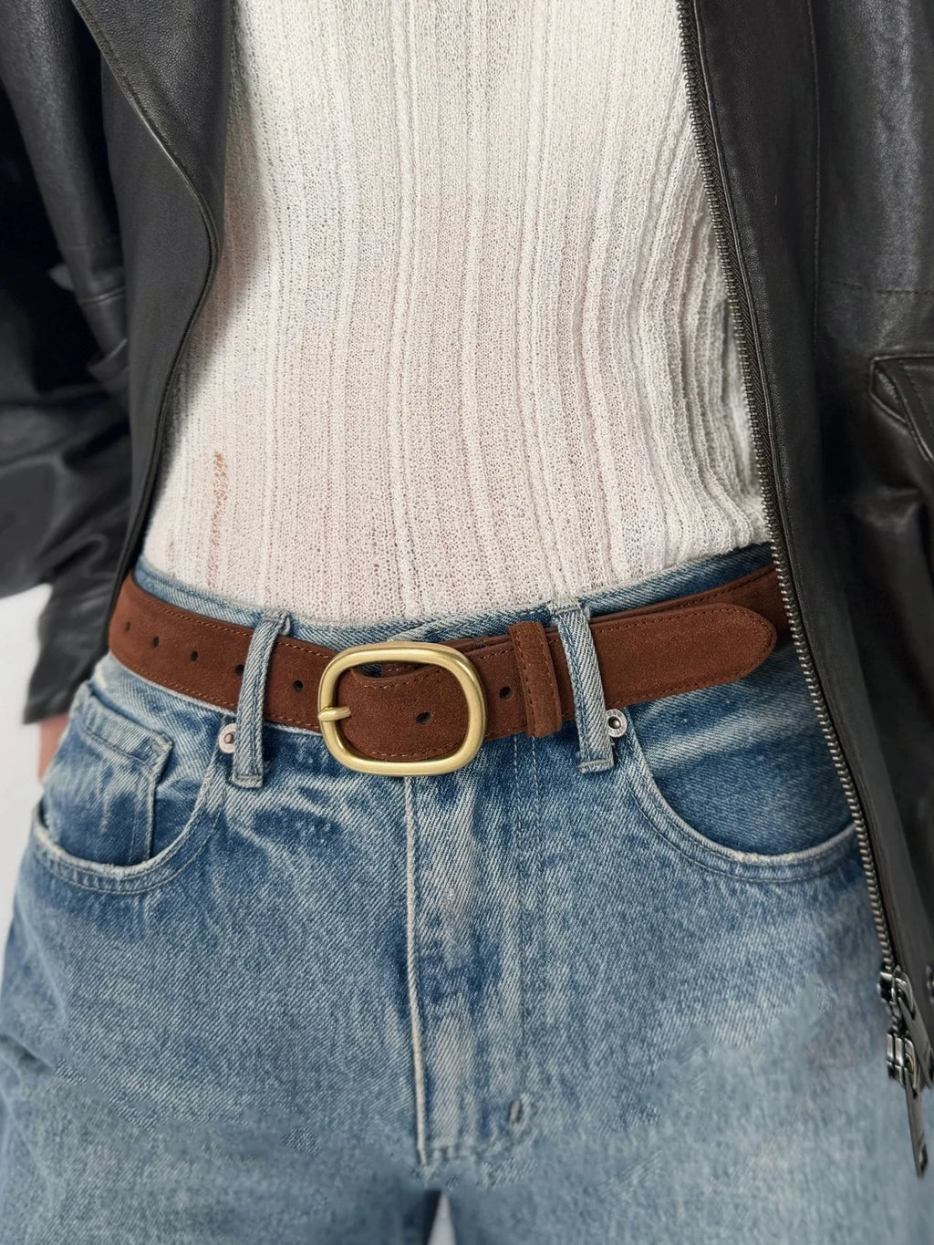 Women's Vintage Style Suede/Leather Waist Belt With Gold Buckle – Free Delivery