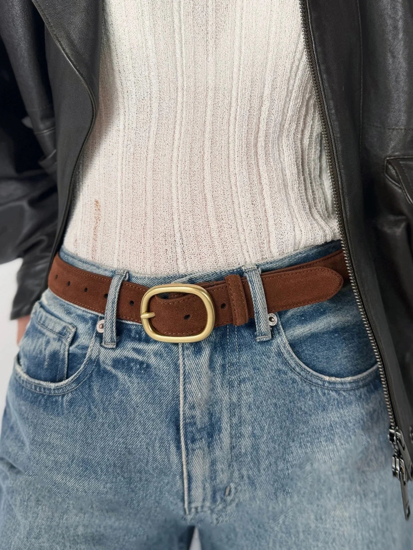 Women's Vintage Style Suede/Leather Waist Belt With Gold Buckle – Free Delivery