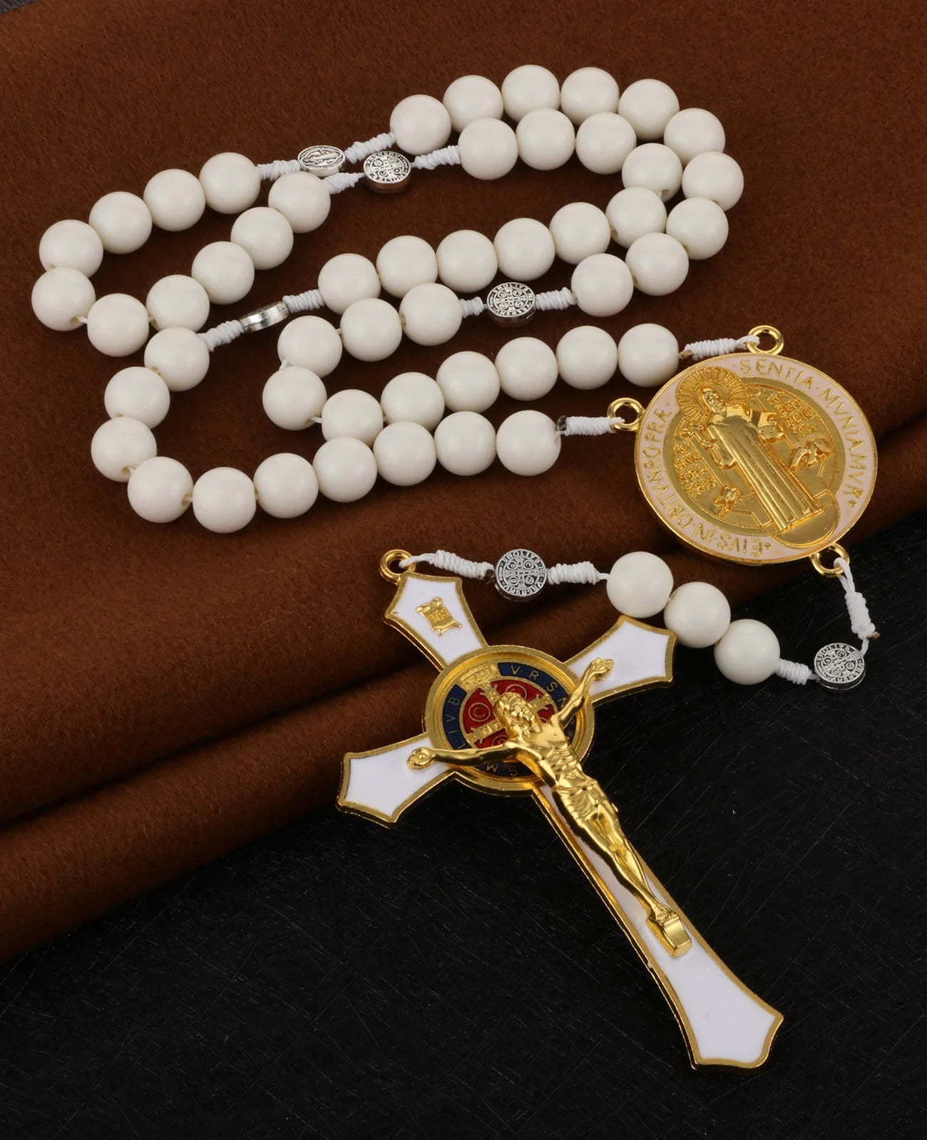 Handmade Rosary Pendant Necklace with Saint Benedict Center - Free Delivery