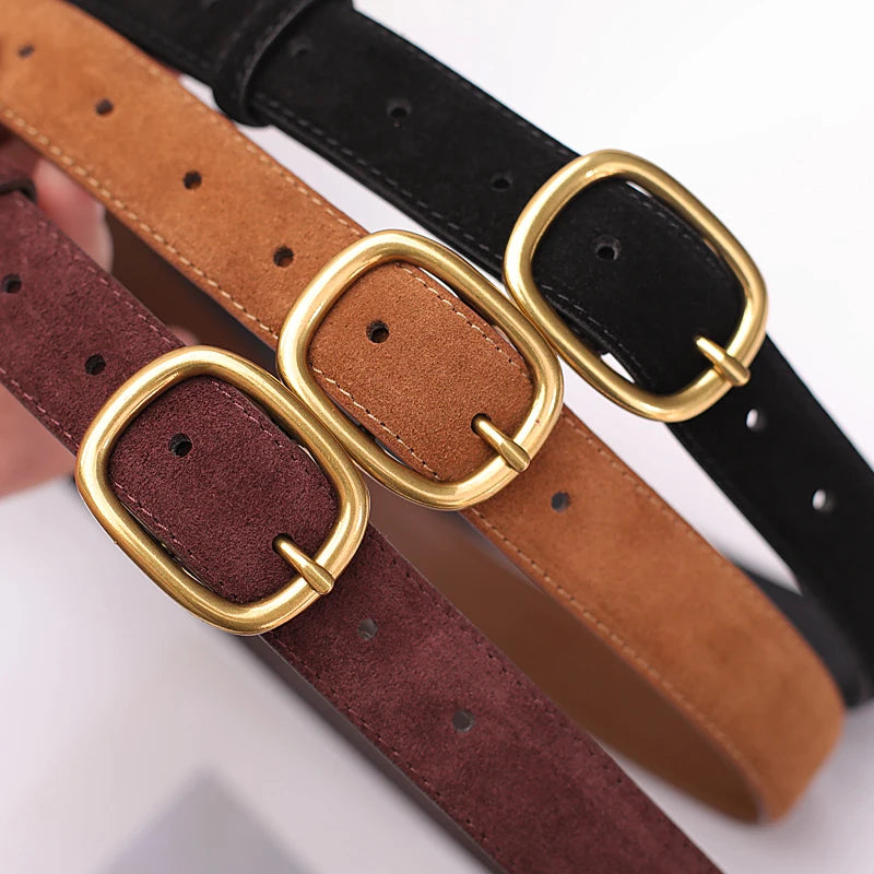 Women's Vintage Style Suede/Leather Waist Belt With Gold Buckle – Free Delivery