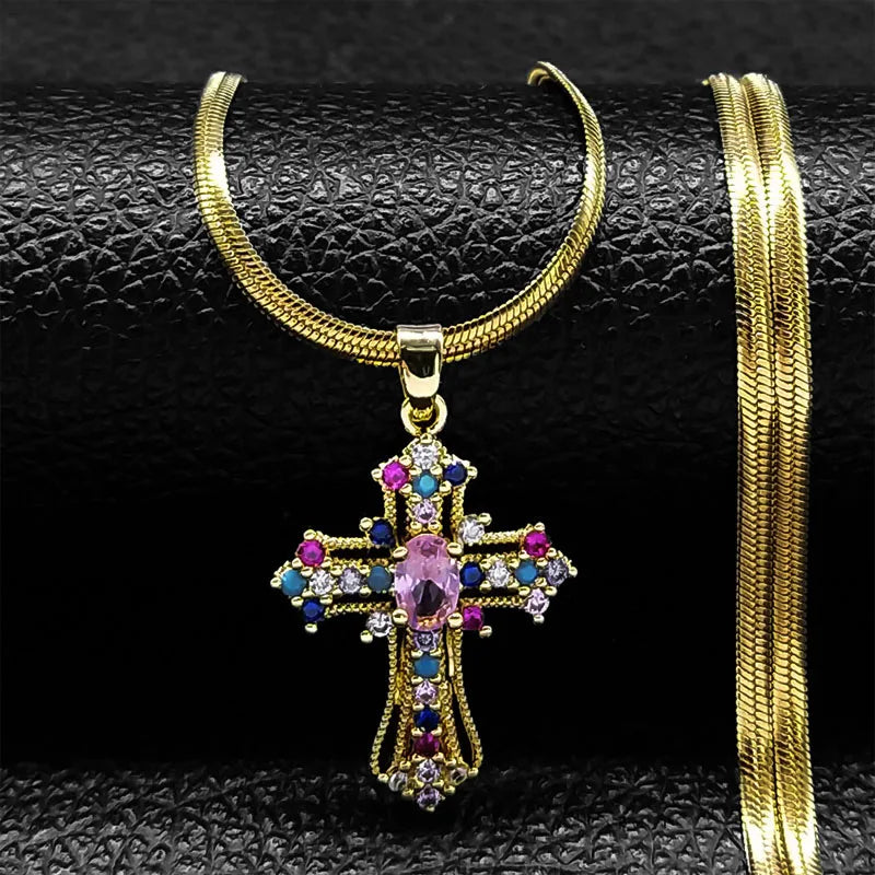 Vintage Shiny Zircon Jesus Cross & Snake Chain – Free Delivery
