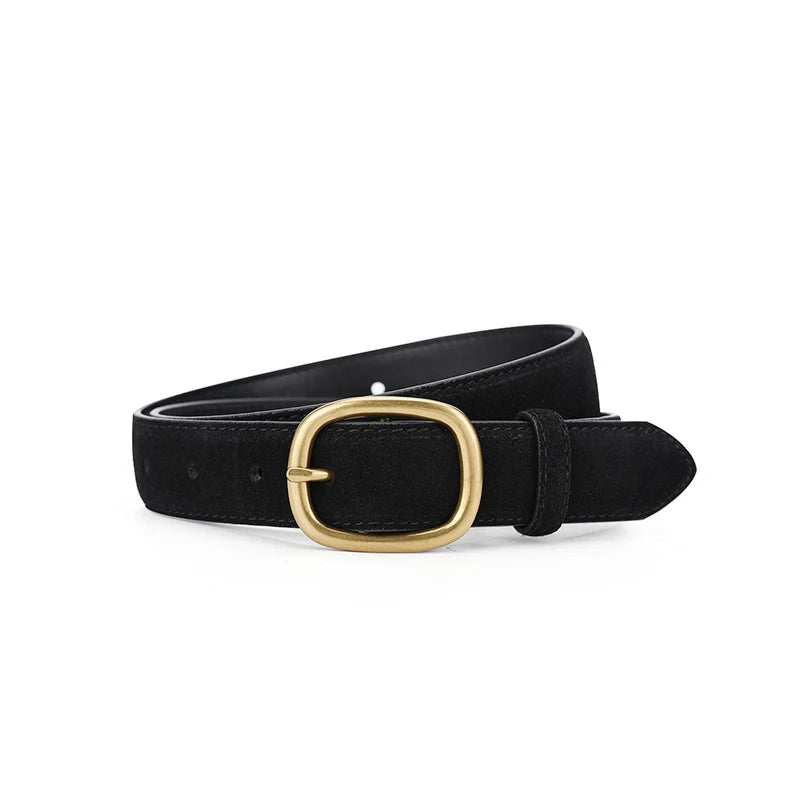 Women's Vintage Style Suede/Leather Waist Belt With Gold Buckle – Free Delivery