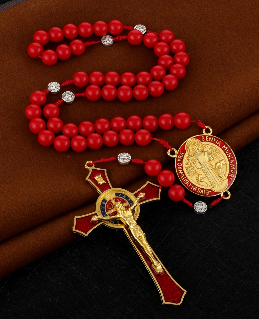 Handmade Rosary Pendant Necklace with Saint Benedict Center - Free Delivery