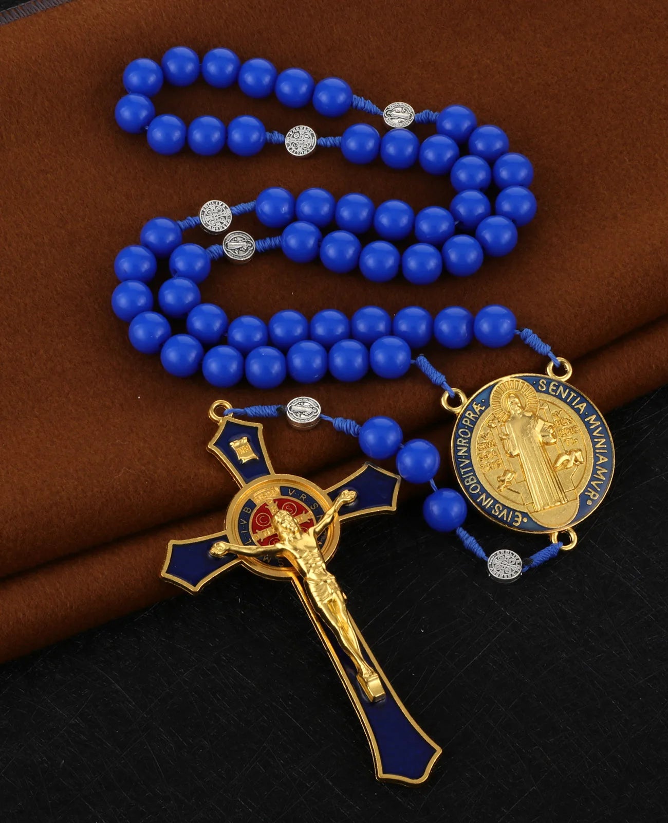 Handmade Rosary Pendant Necklace with Saint Benedict Center - Free Delivery