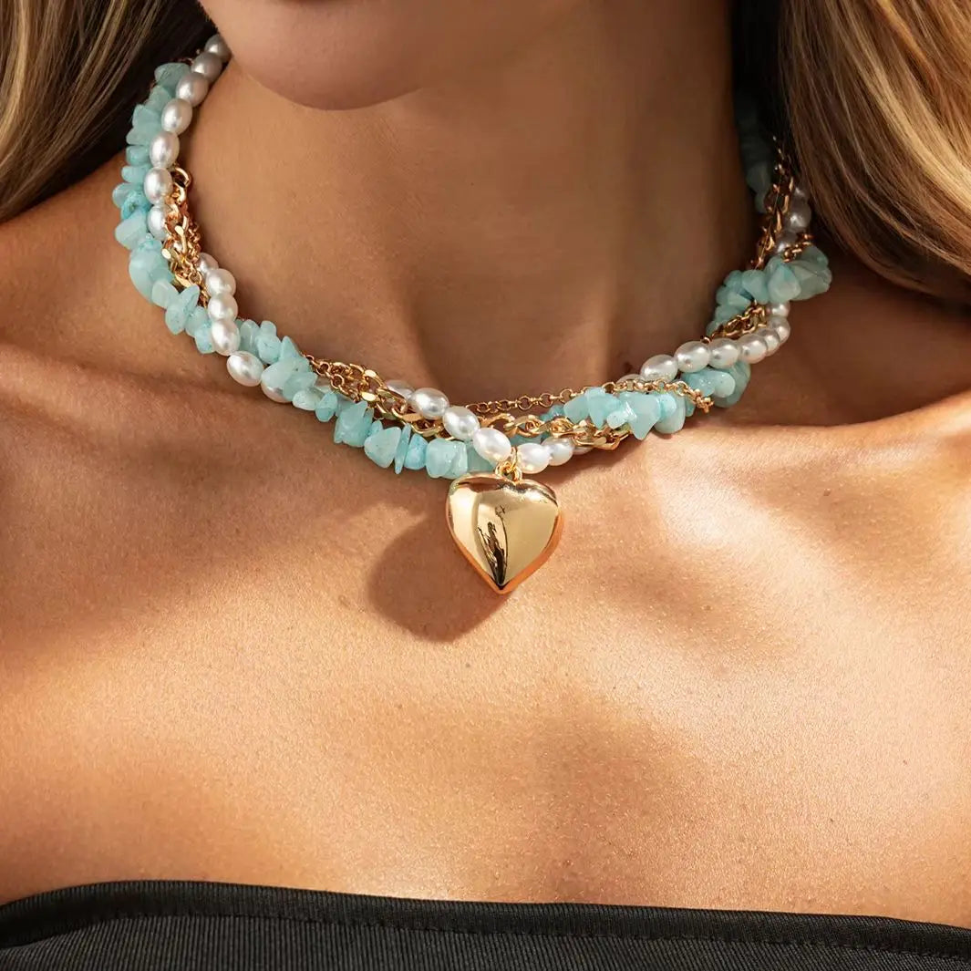 Romantic Faux Pearl Stone Chain Necklace - Free Delivery